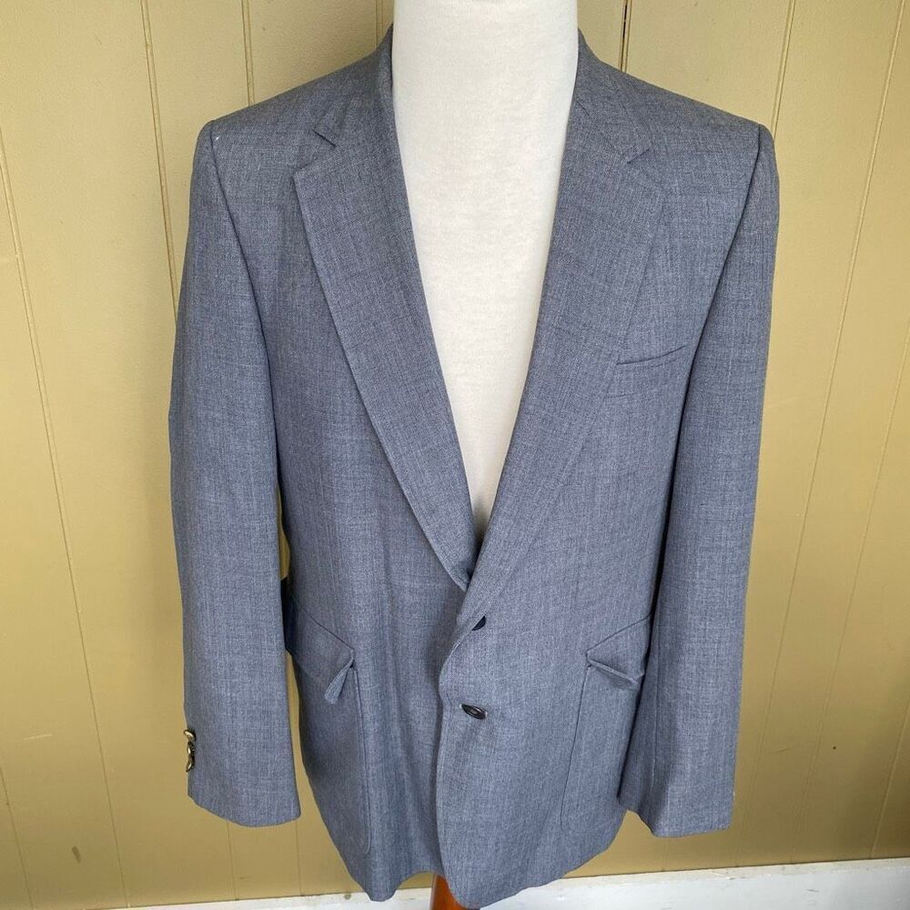 Men 44R vintage tweed 2 button fully lined suit jacket w/chest pocket grey